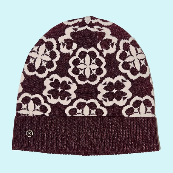 Bundle Kate Spade Wool Blend Arabesque Beanie & Arm Warmers English Rose Floral - Picture 2 of 9